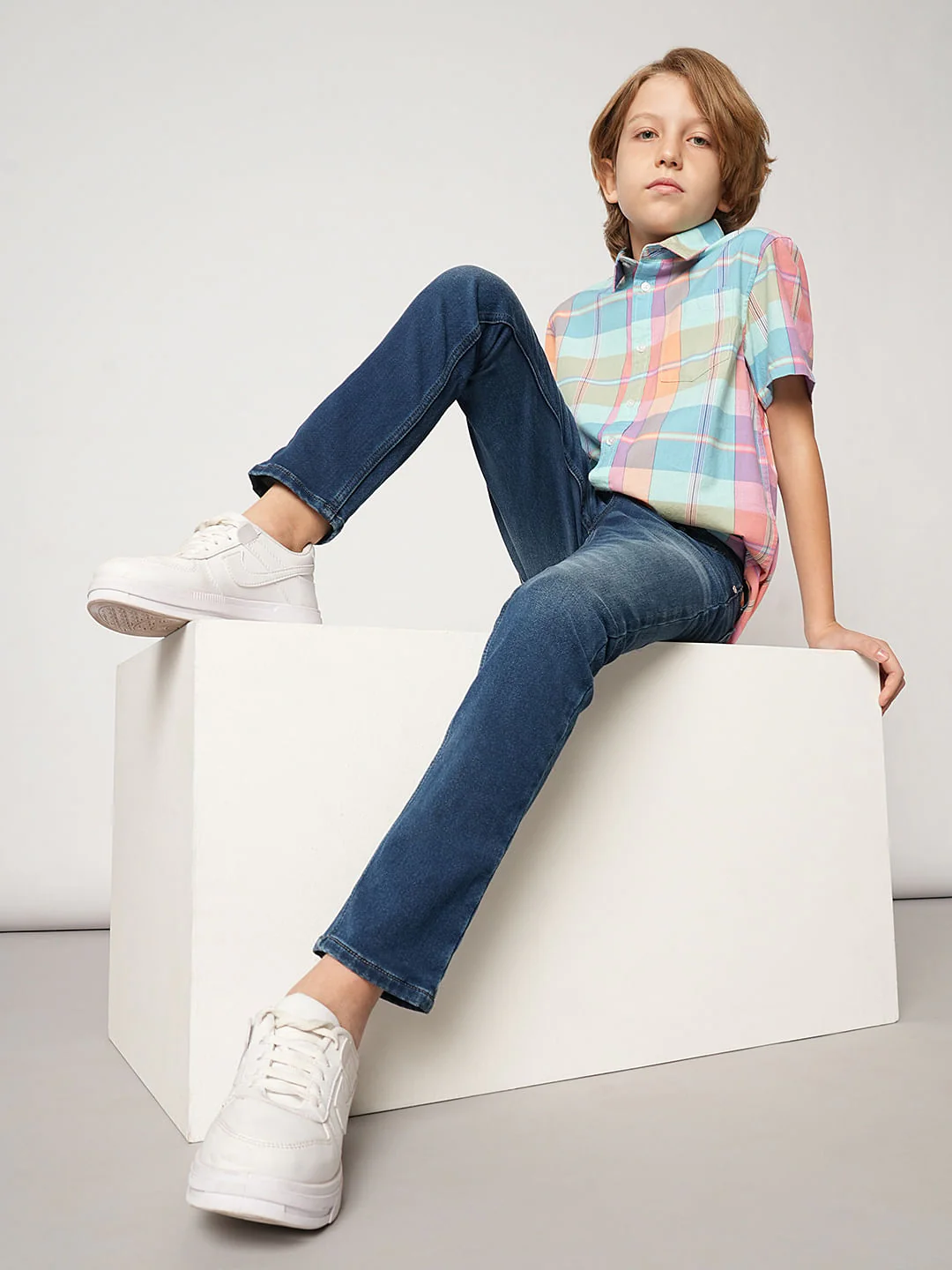 Boys Yellow & Blue Check Cotton Shirt