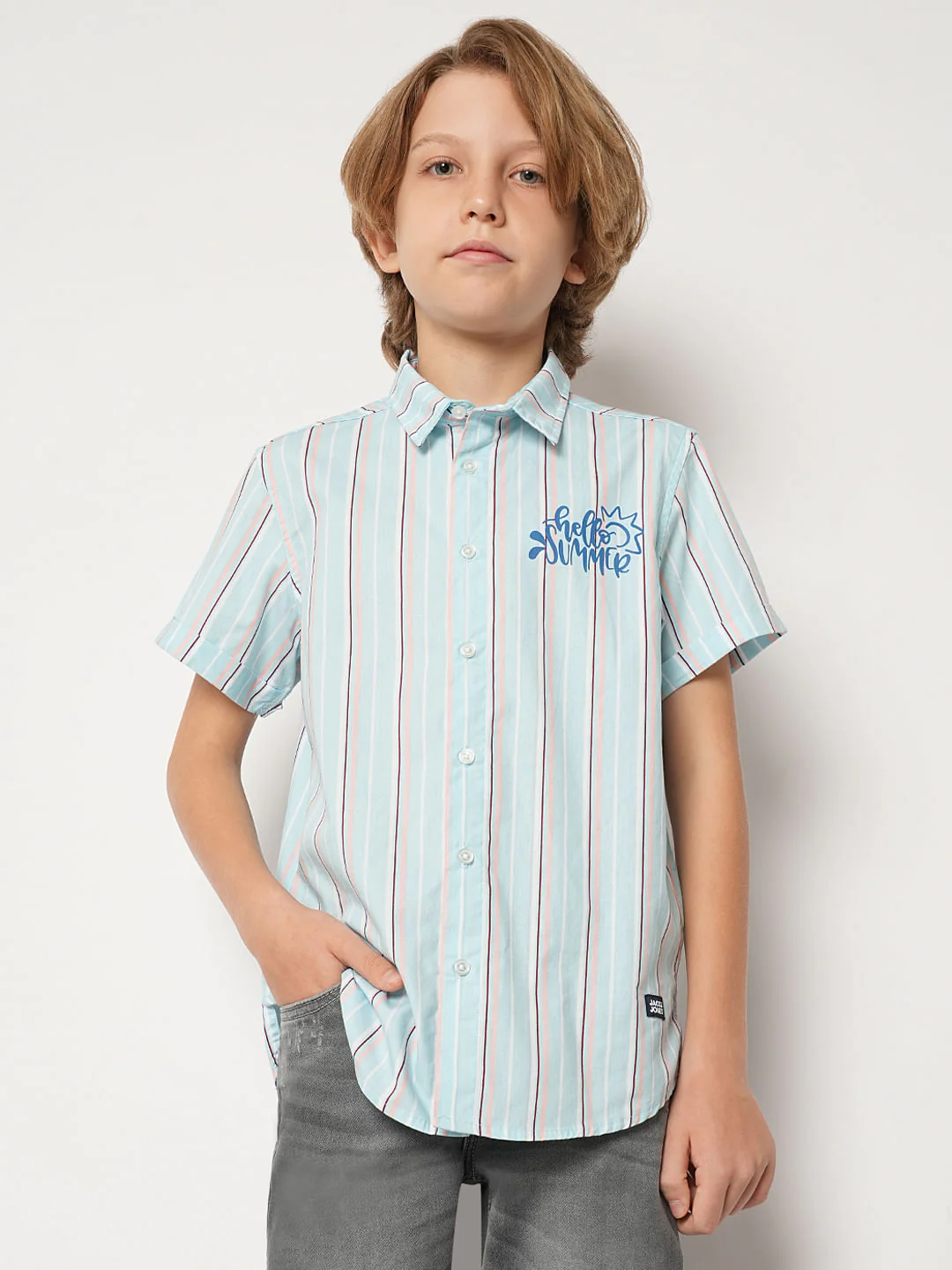 Boys Blue Striped Short Sleeves Shirt - Image 2