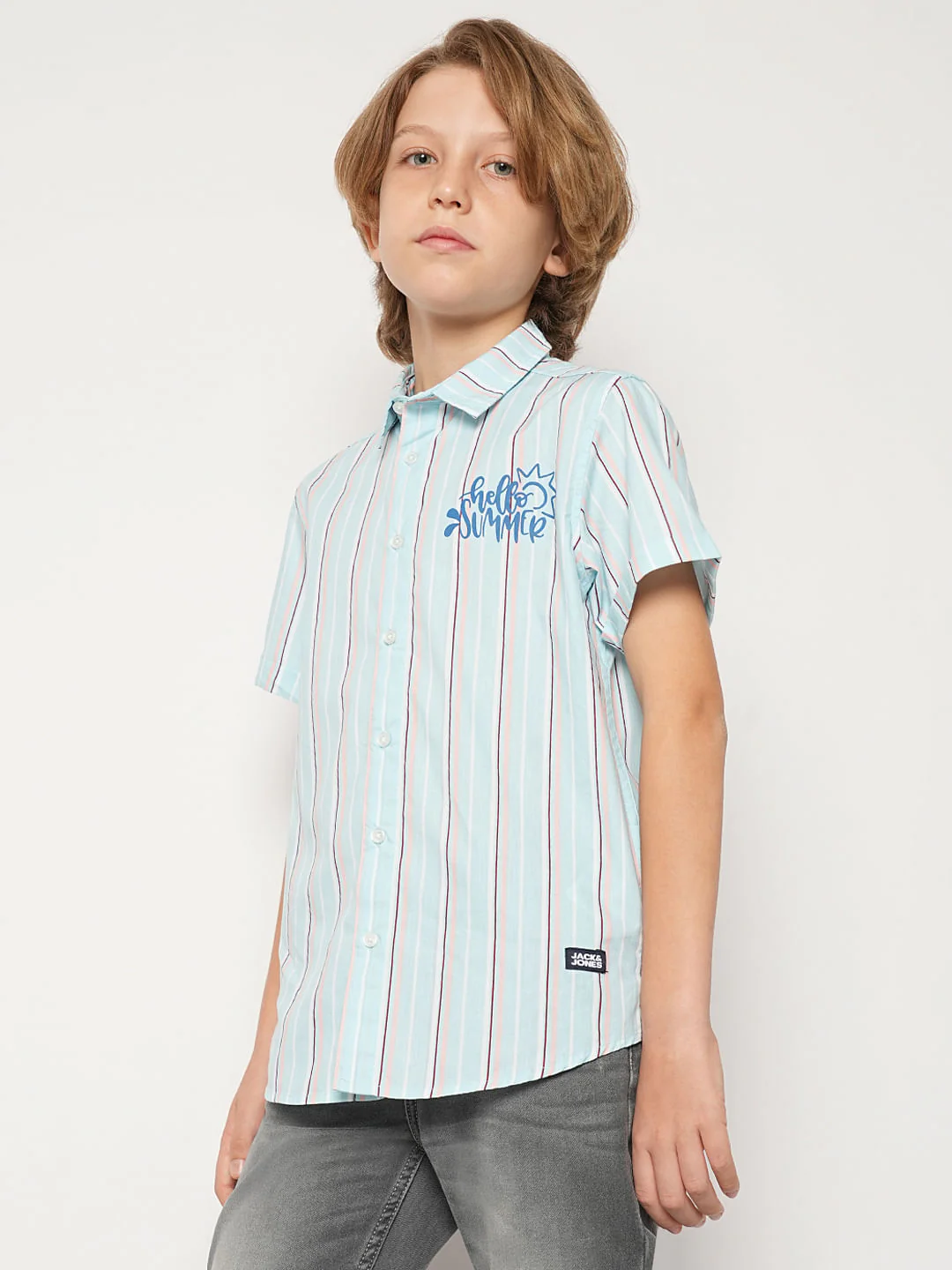 Boys Blue Striped Short Sleeves Shirt - Image 3