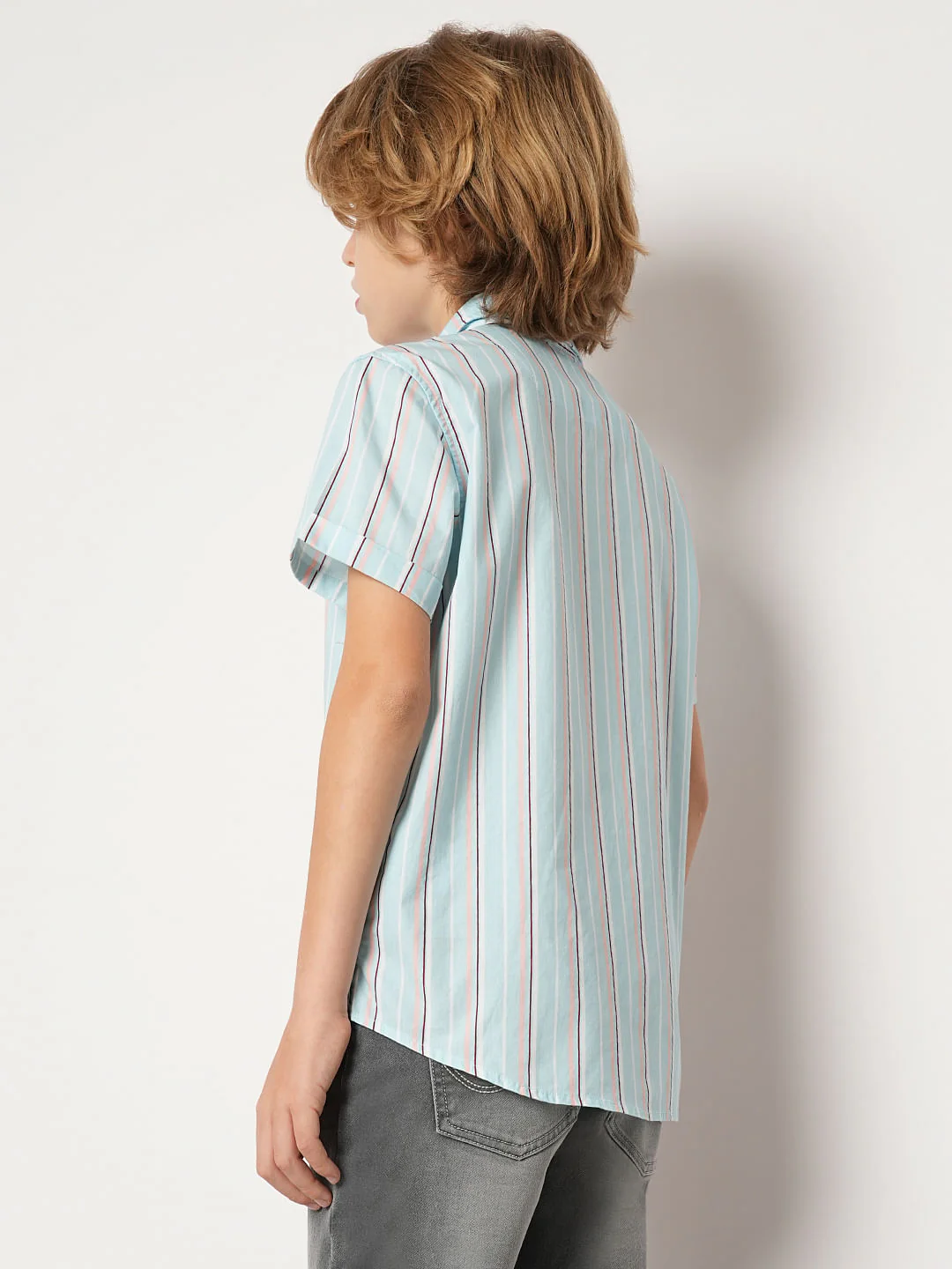 Boys Blue Striped Short Sleeves Shirt - Image 4