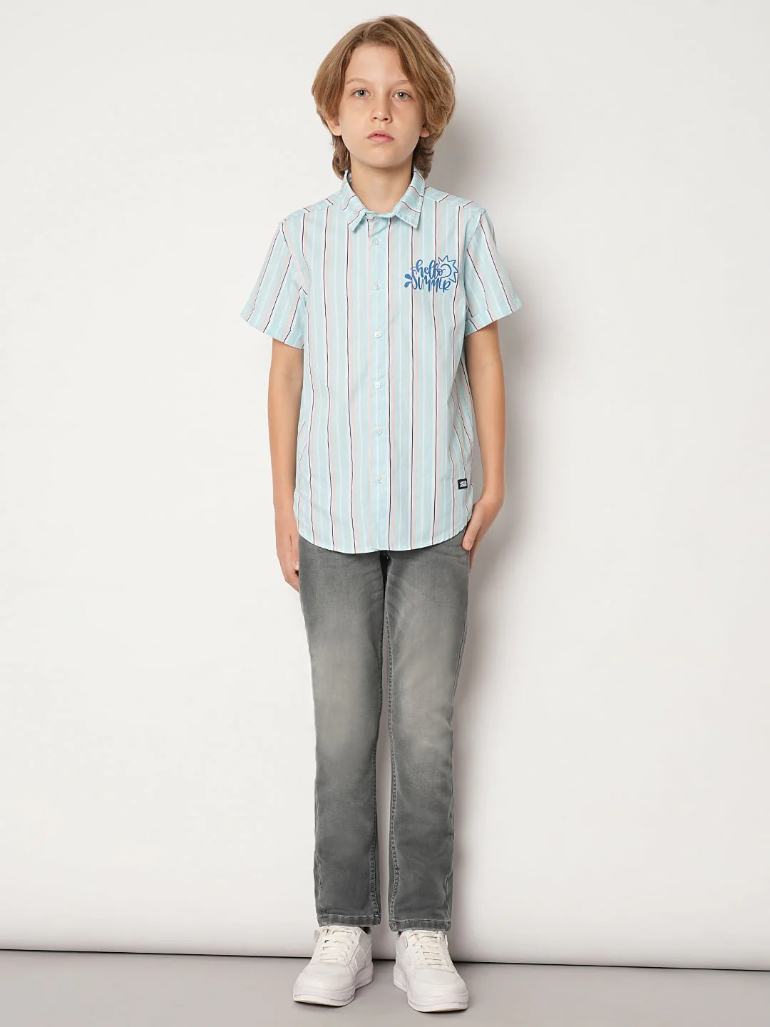 Boys Blue Striped Short Sleeves Shirt - Image 5
