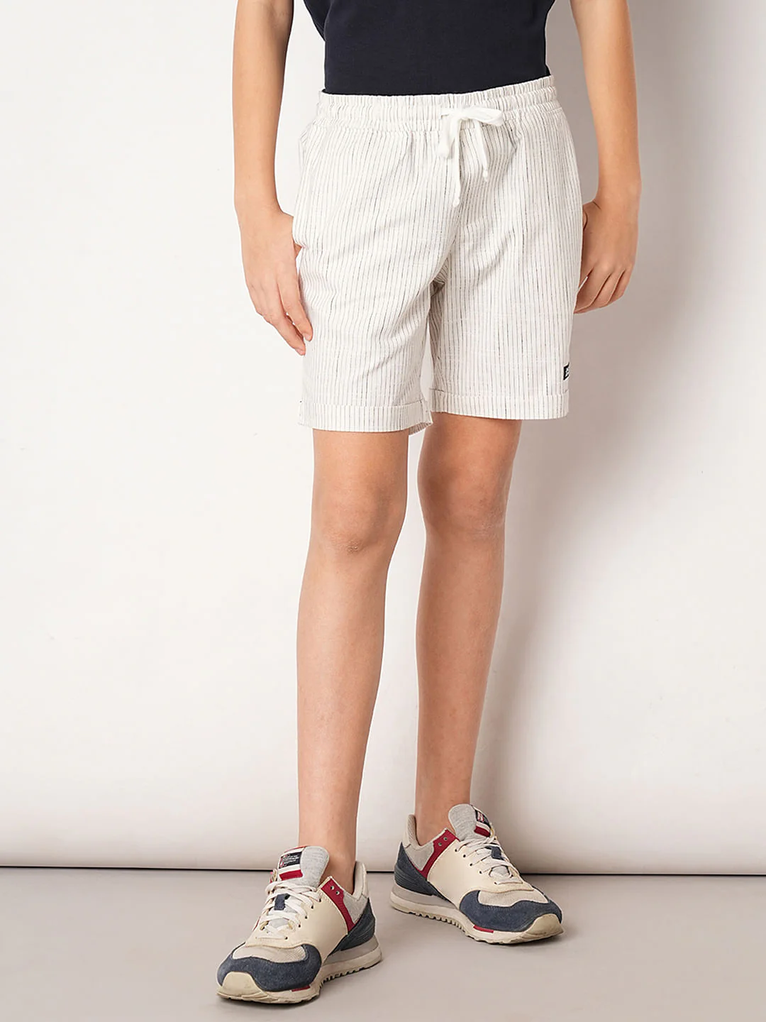 White Striped Cotton Shorts - Image 2