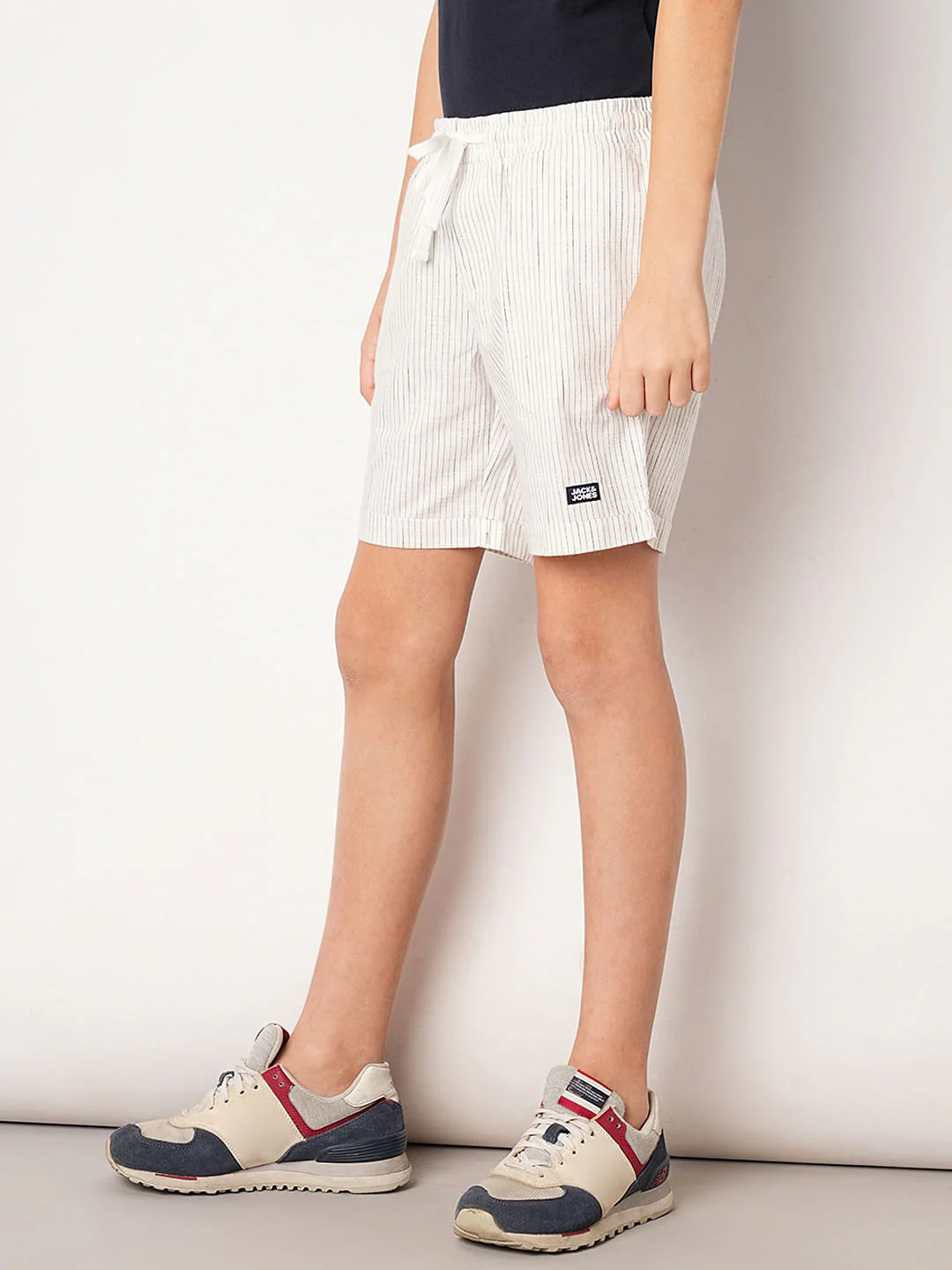 White Striped Cotton Shorts - Image 3