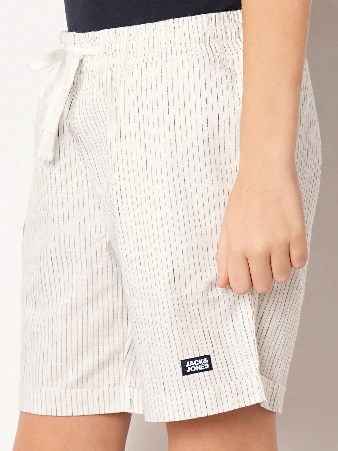 White Striped Cotton Shorts - Image 6