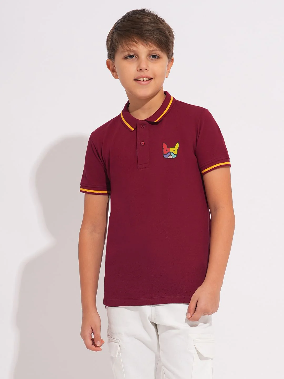 Boys Maroon Logo Print Polo - Image 2