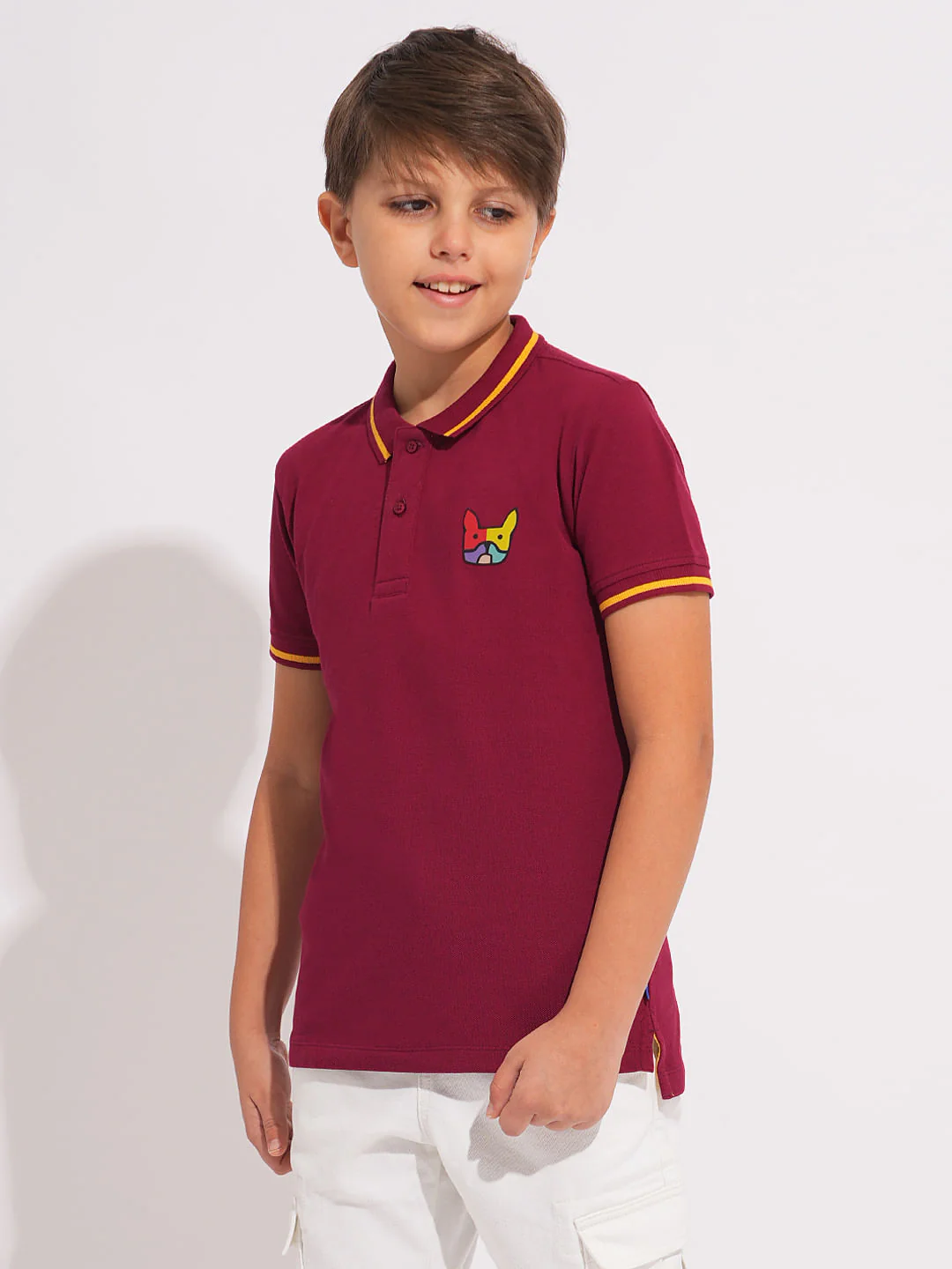 Boys Maroon Logo Print Polo - Image 3
