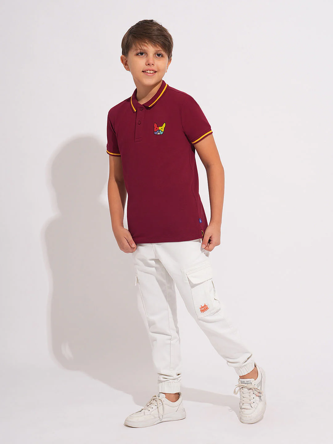 Boys Maroon Logo Print Polo - Image 5