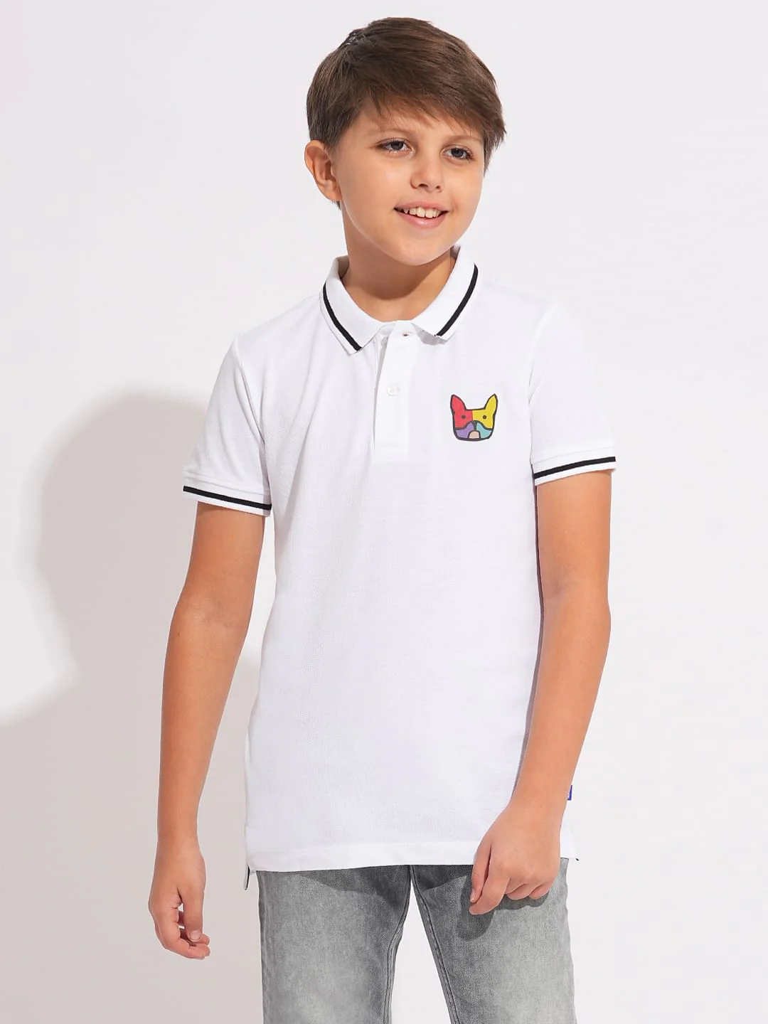 Boys White Logo Print Polo - Image 2