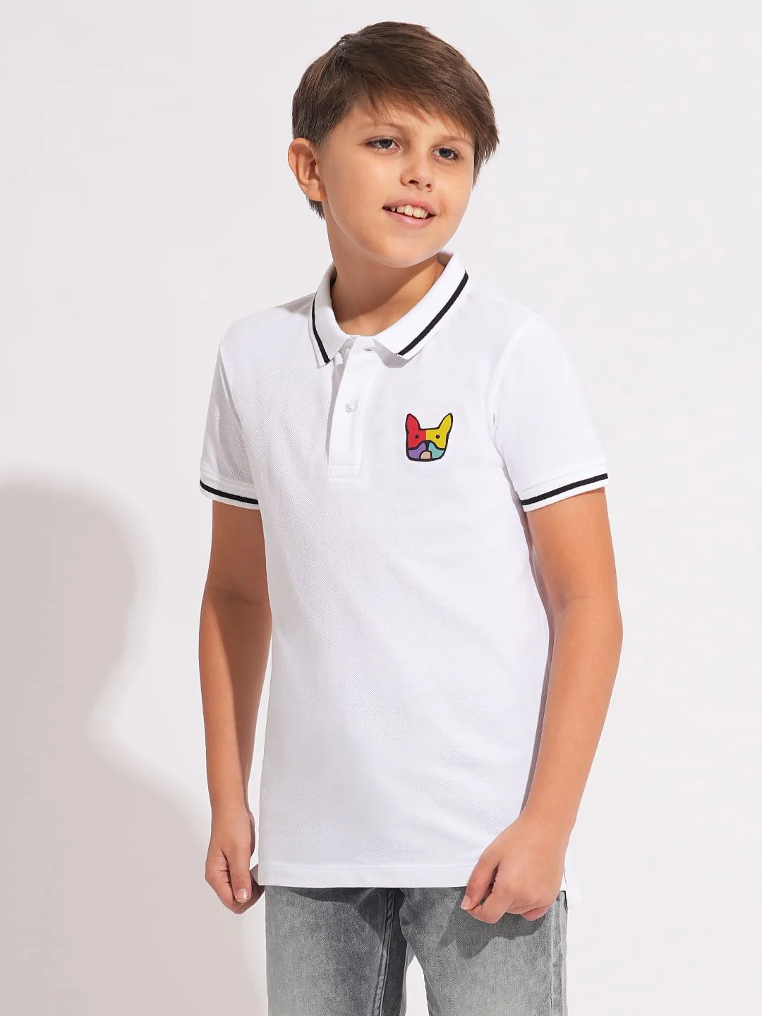 Boys White Logo Print Polo - Image 3