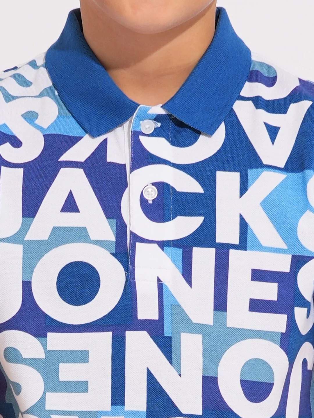 Boys Blue Printed Co-ord Set Polo - Image 6