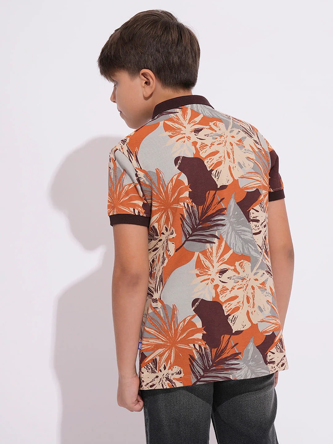 Boys Brown Printed Cotton Polo - Image 4