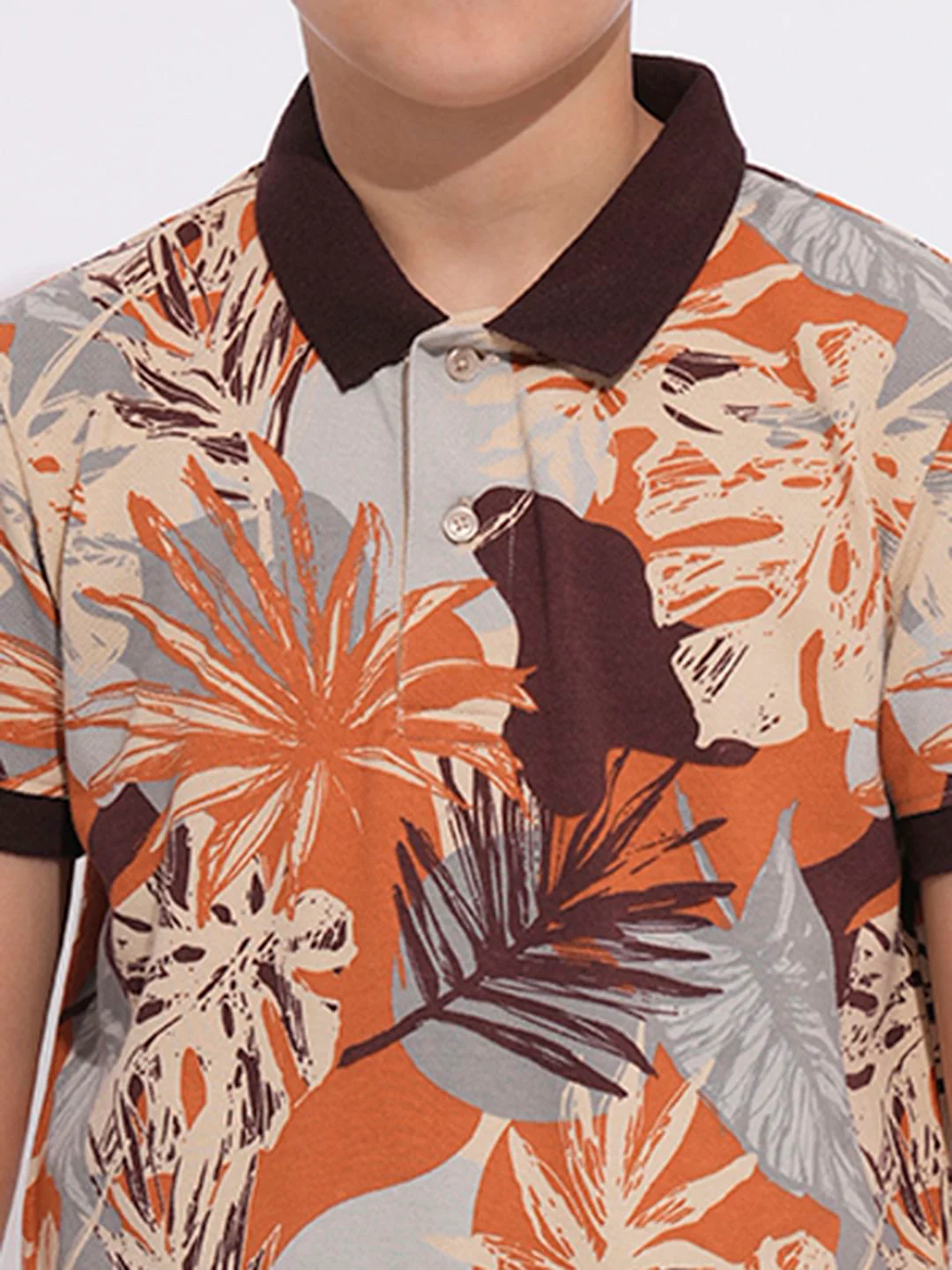Boys Brown Printed Cotton Polo - Image 6