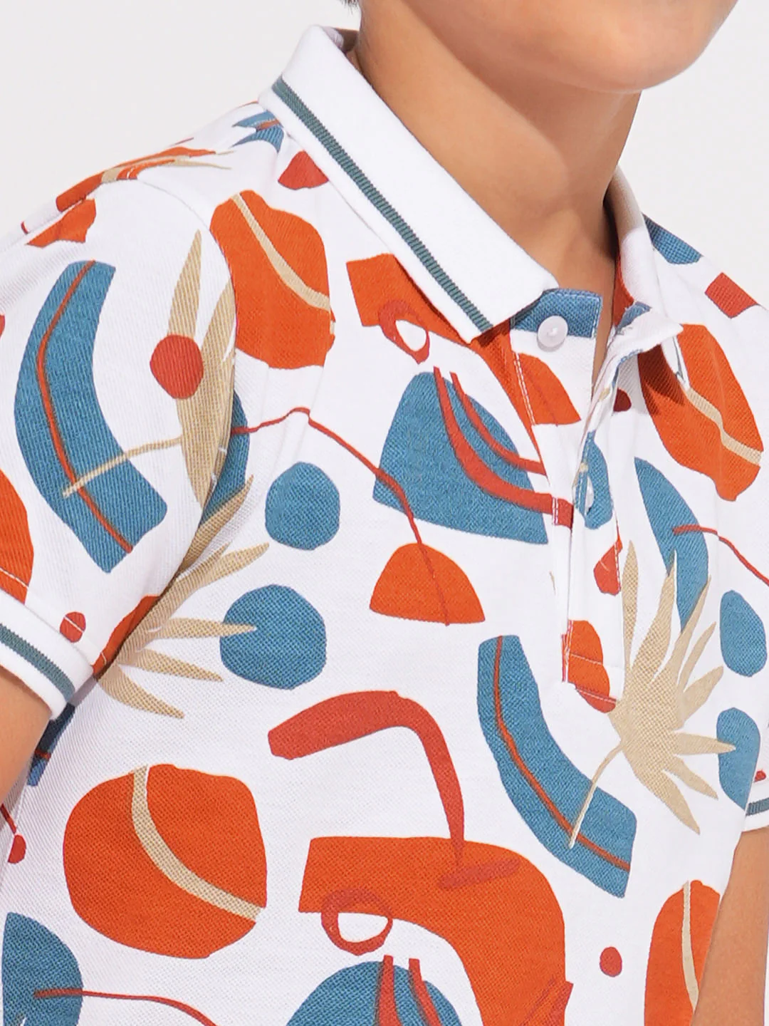 Boys White Printed Cotton Polo - Image 6
