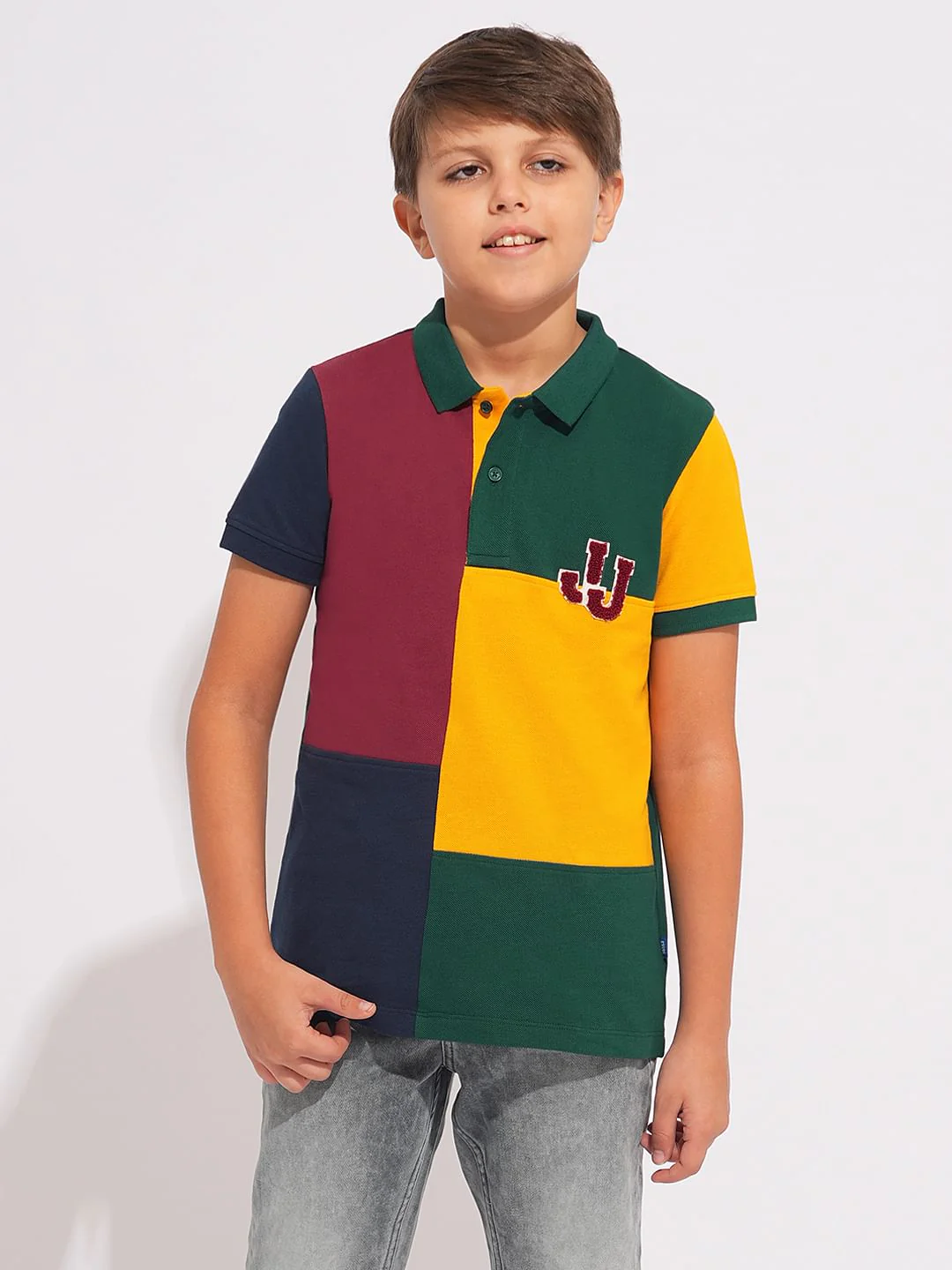 Boys Green Colourblocked Cotton Polo - Image 2