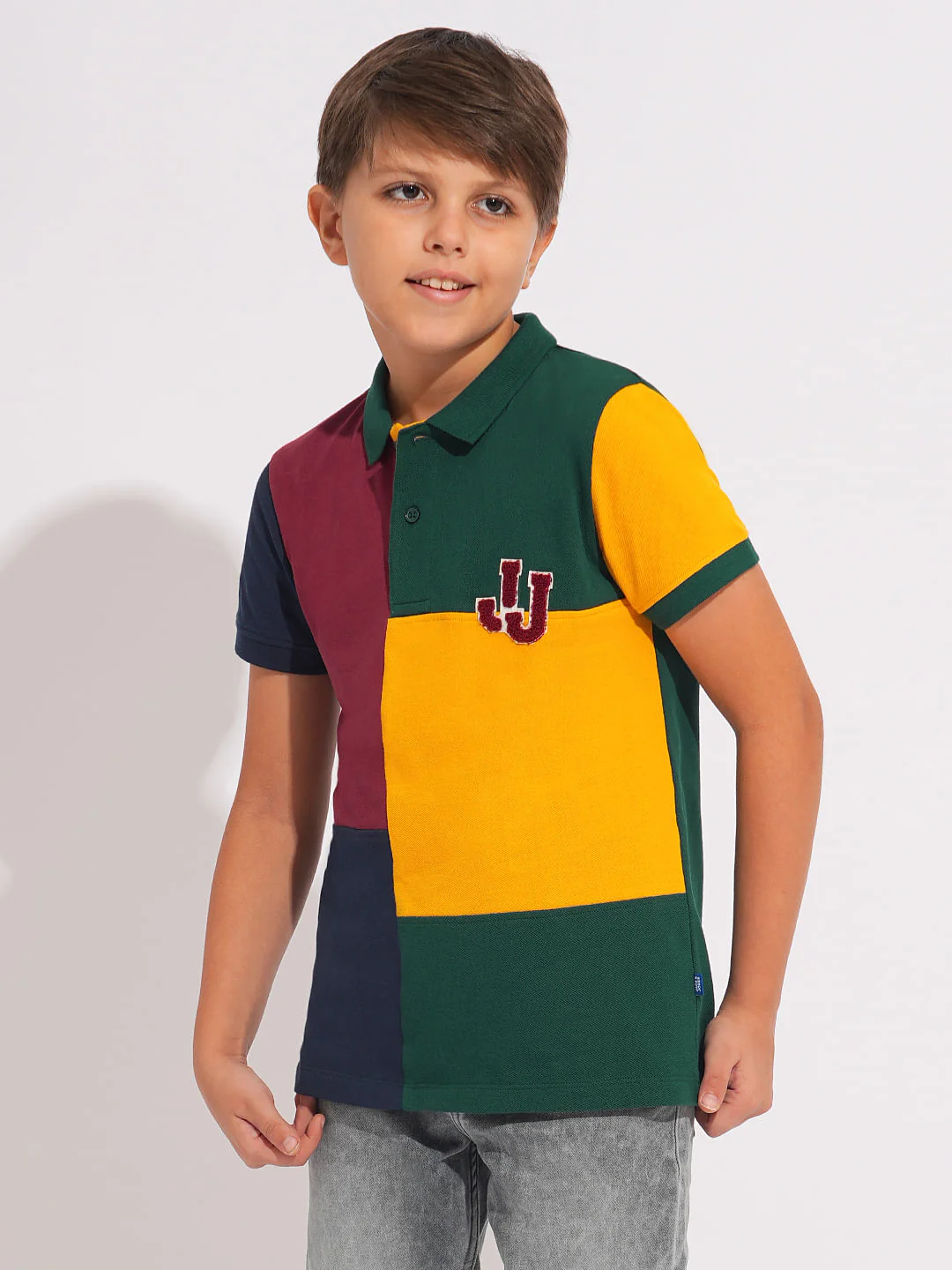Boys Green Colourblocked Cotton Polo - Image 3