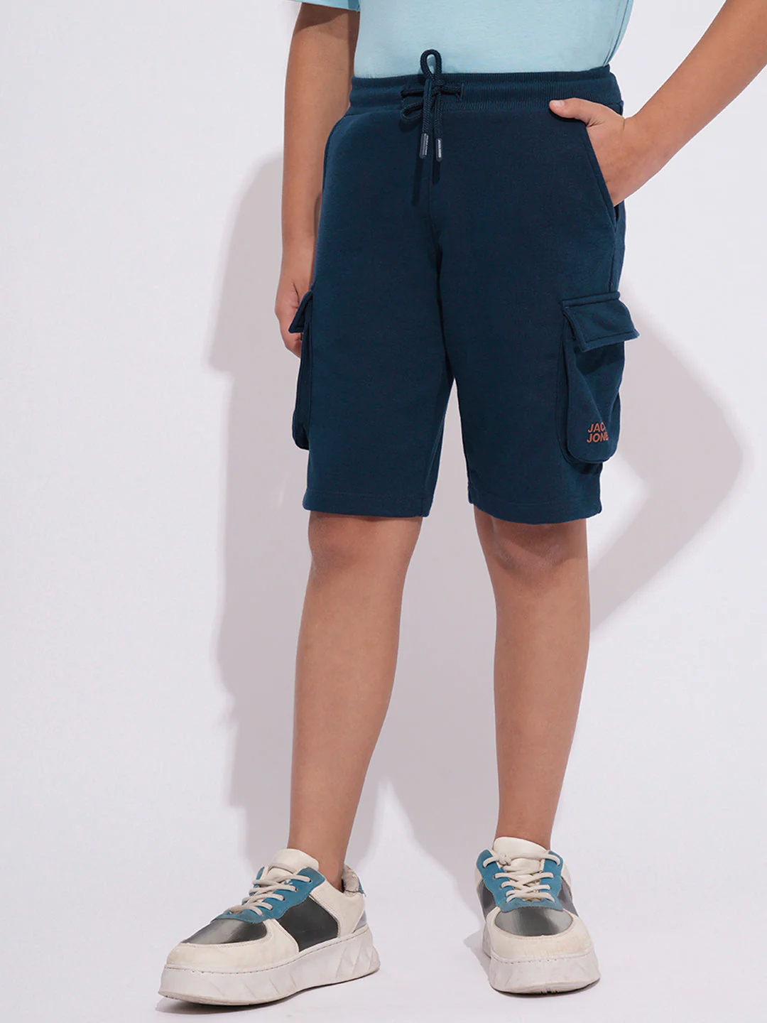 Boys Navy Drawstring Cargo Shorts - Image 3