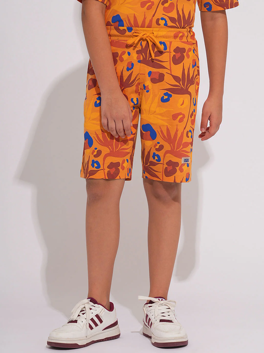 Boys Orange Fall Leaves Print Co-ord Set Shorts - Image 2
