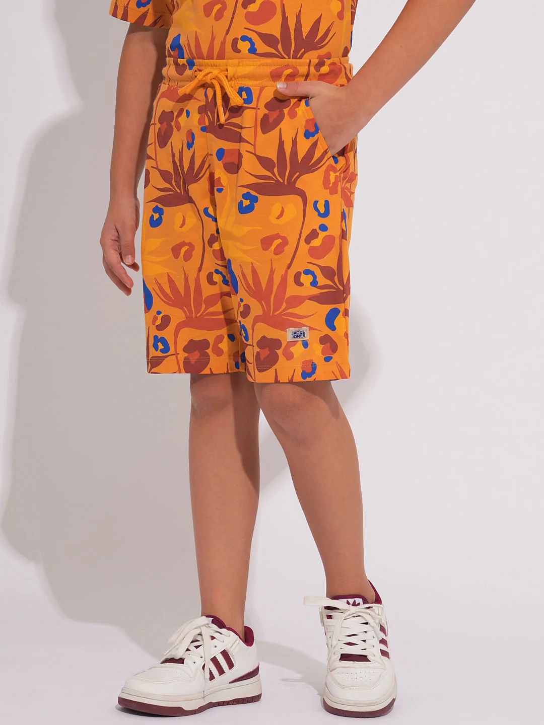 Boys Orange Fall Leaves Print Co-ord Set Shorts - Image 3