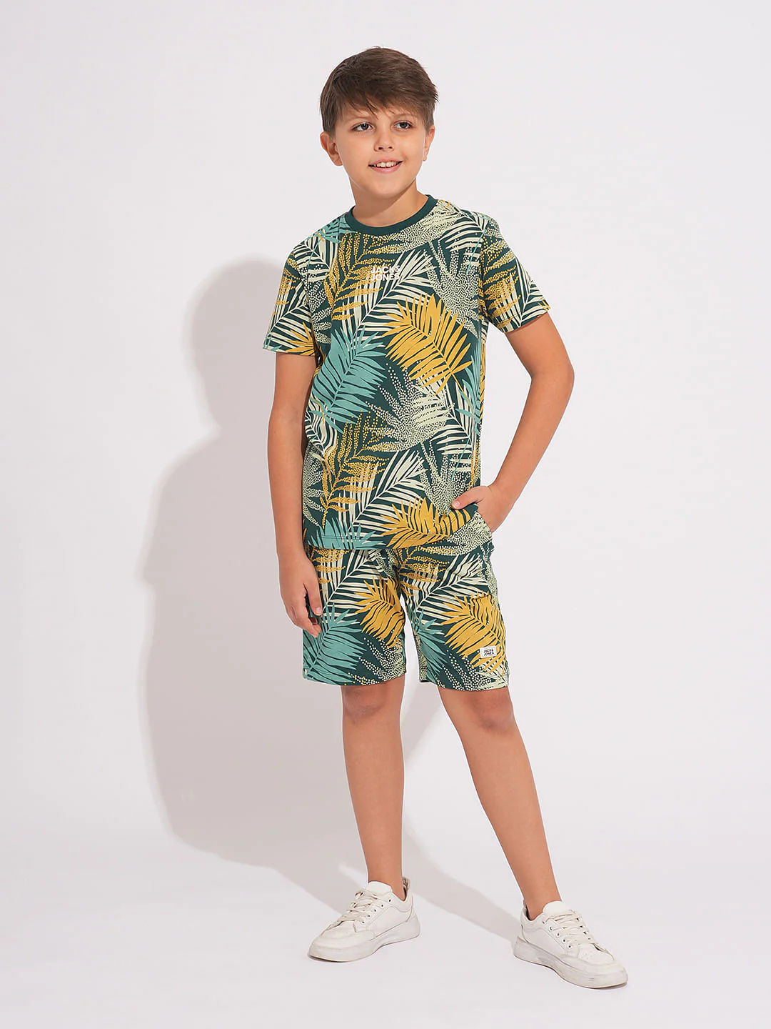 Boys Green Tropical Print Co-ord Set Shorts - Image 5
