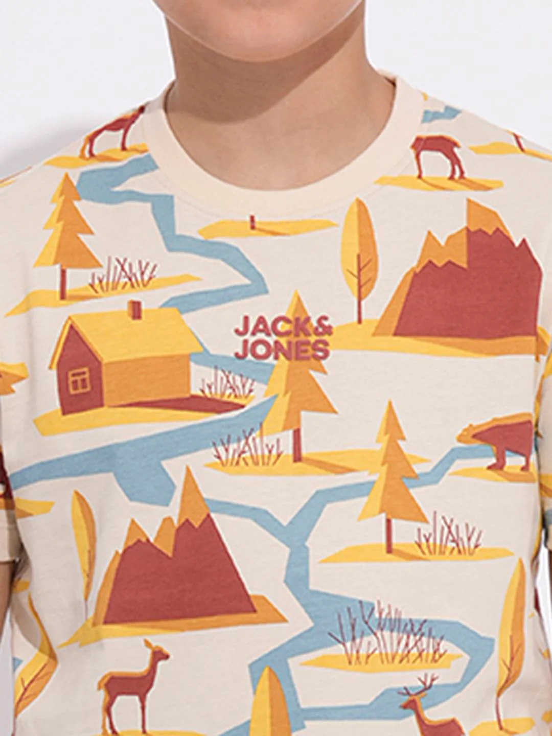 Boys Beige Printed Cotton T-shirt - Image 6