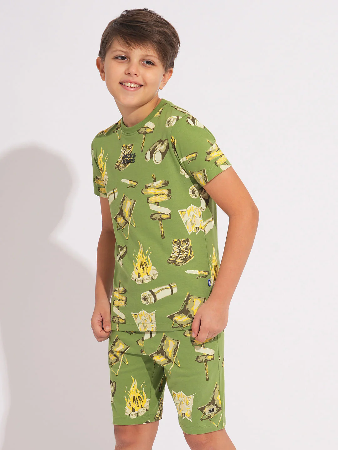 Boys Green Camp Tools Print Co-ord Set T-shirt - Image 3