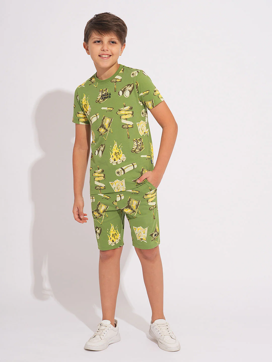 Boys Green Camp Tools Print Co-ord Set T-shirt - Image 5