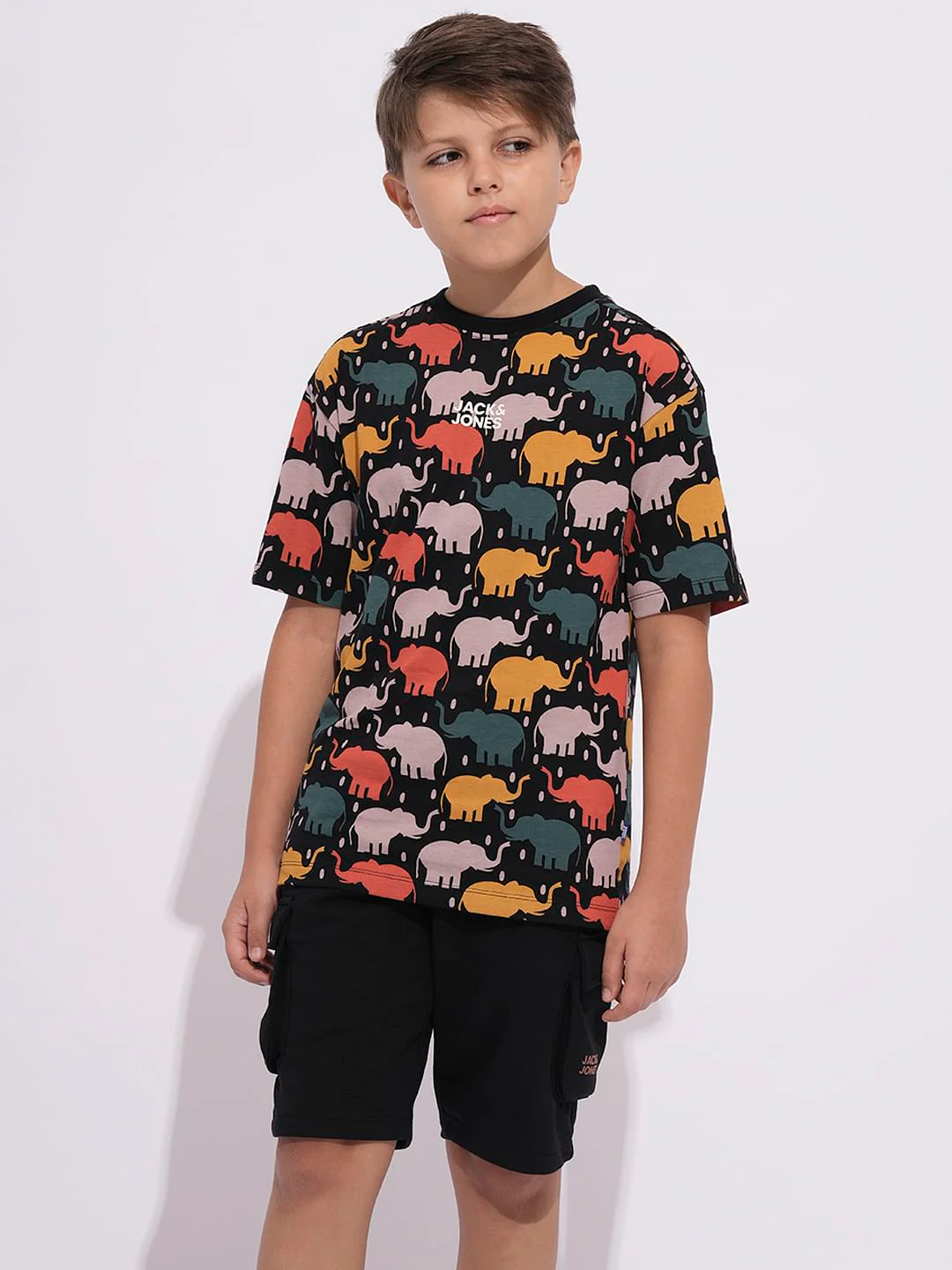 Boys Black Elephant Print T-shirt - Image 2