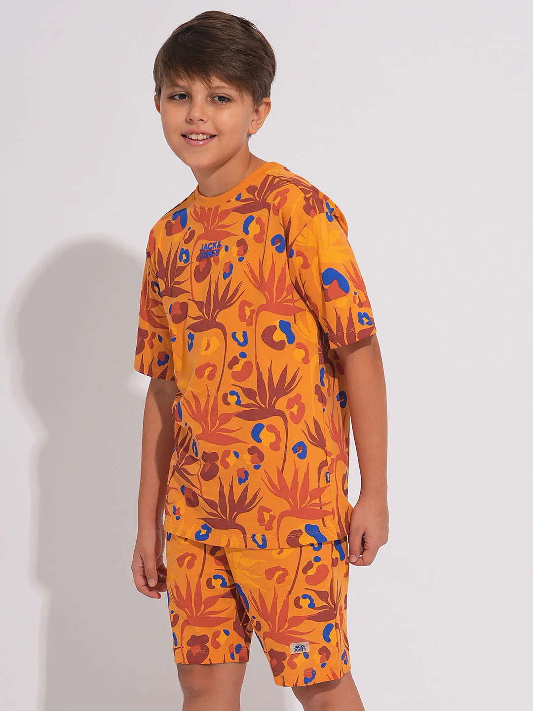Boys Orange Fall Leaves Print Co-ord Set T-shirt - Image 3