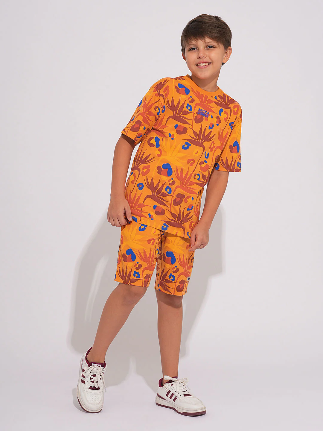 Boys Orange Fall Leaves Print Co-ord Set T-shirt - Image 5