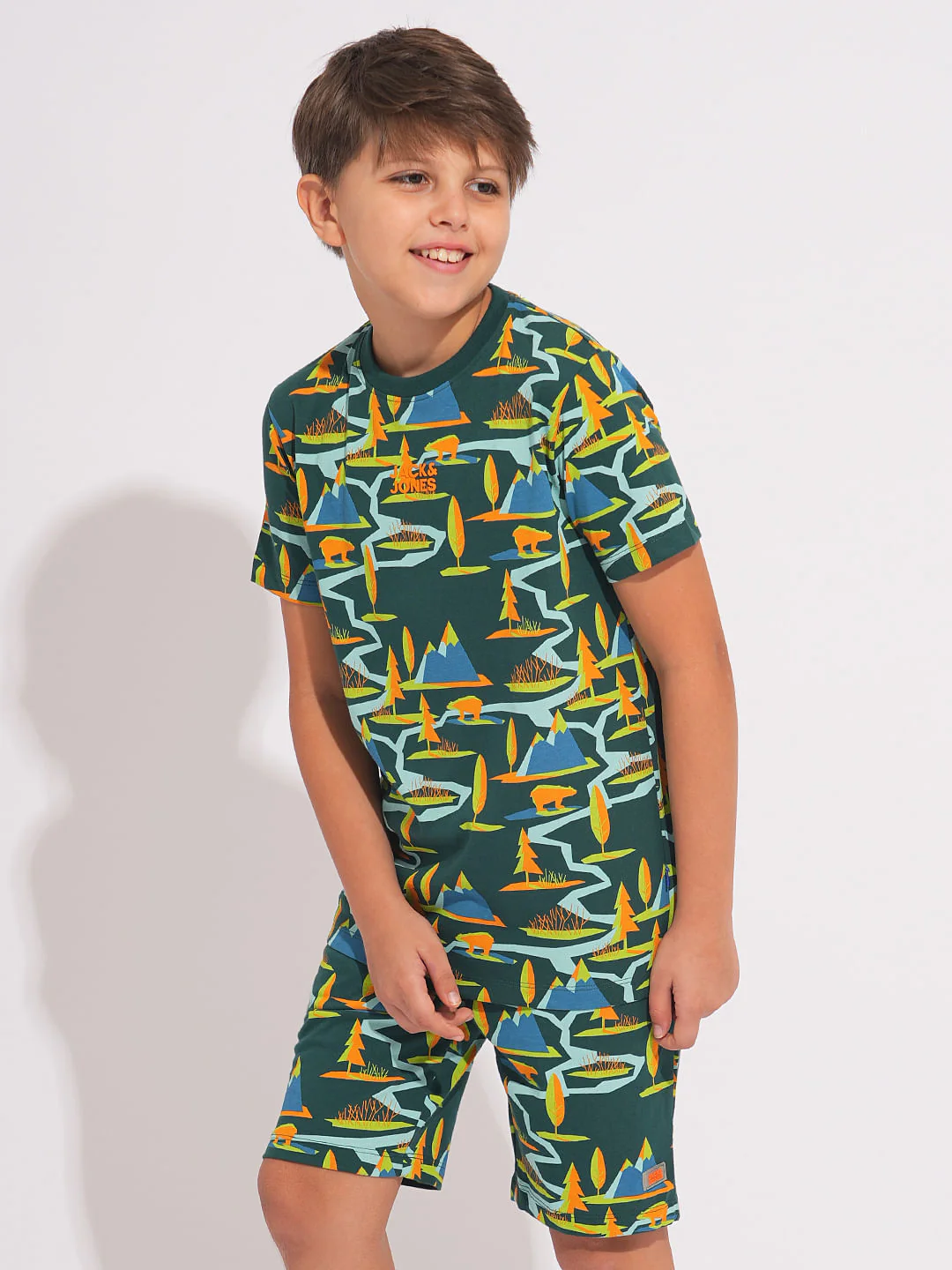 Boys Green Printed Co-ord Set T-shirt - Image 3