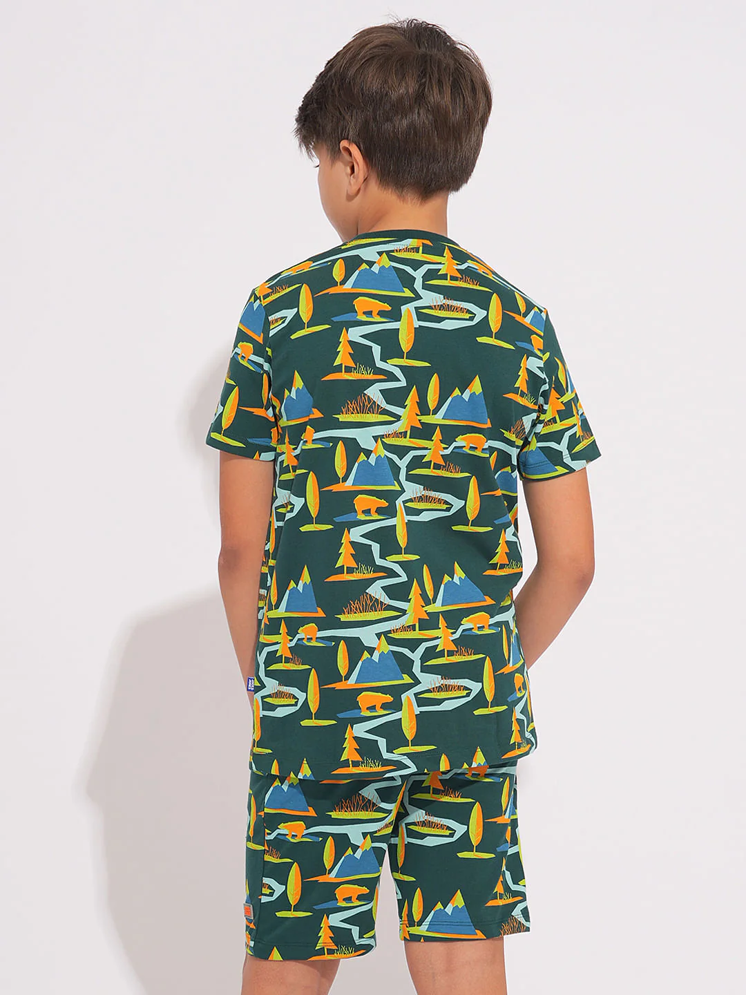 Boys Green Printed Co-ord Set T-shirt - Image 4