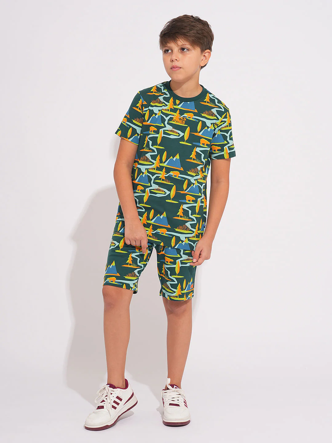 Boys Green Printed Co-ord Set T-shirt - Image 5