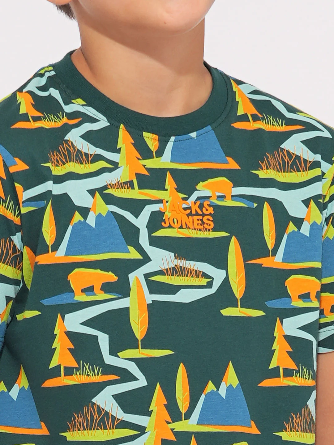 Boys Green Printed Co-ord Set T-shirt - Image 6