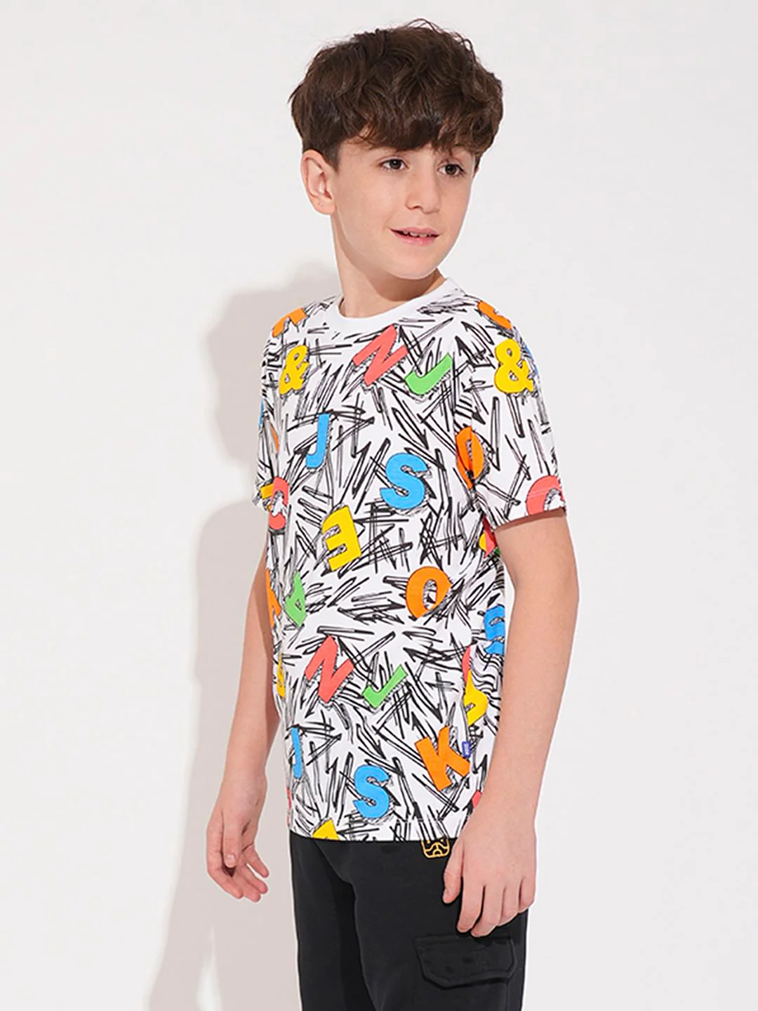 Boys White Scribble Print T-shirt - Image 3