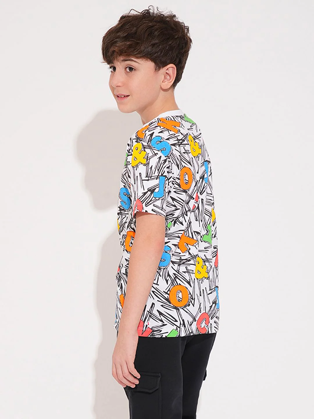 Boys White Scribble Print T-shirt - Image 4