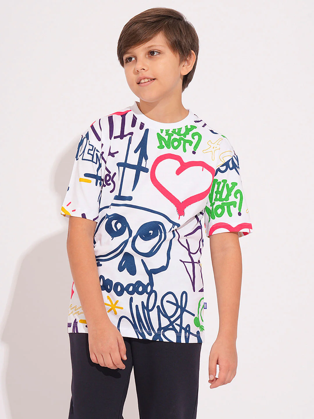 Boys White Graffiti Print T-shirt - Image 2