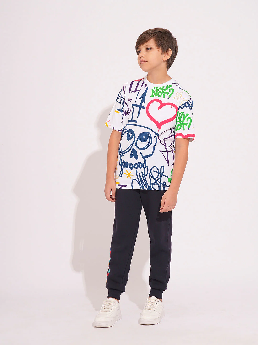 Boys White Graffiti Print T-shirt - Image 5