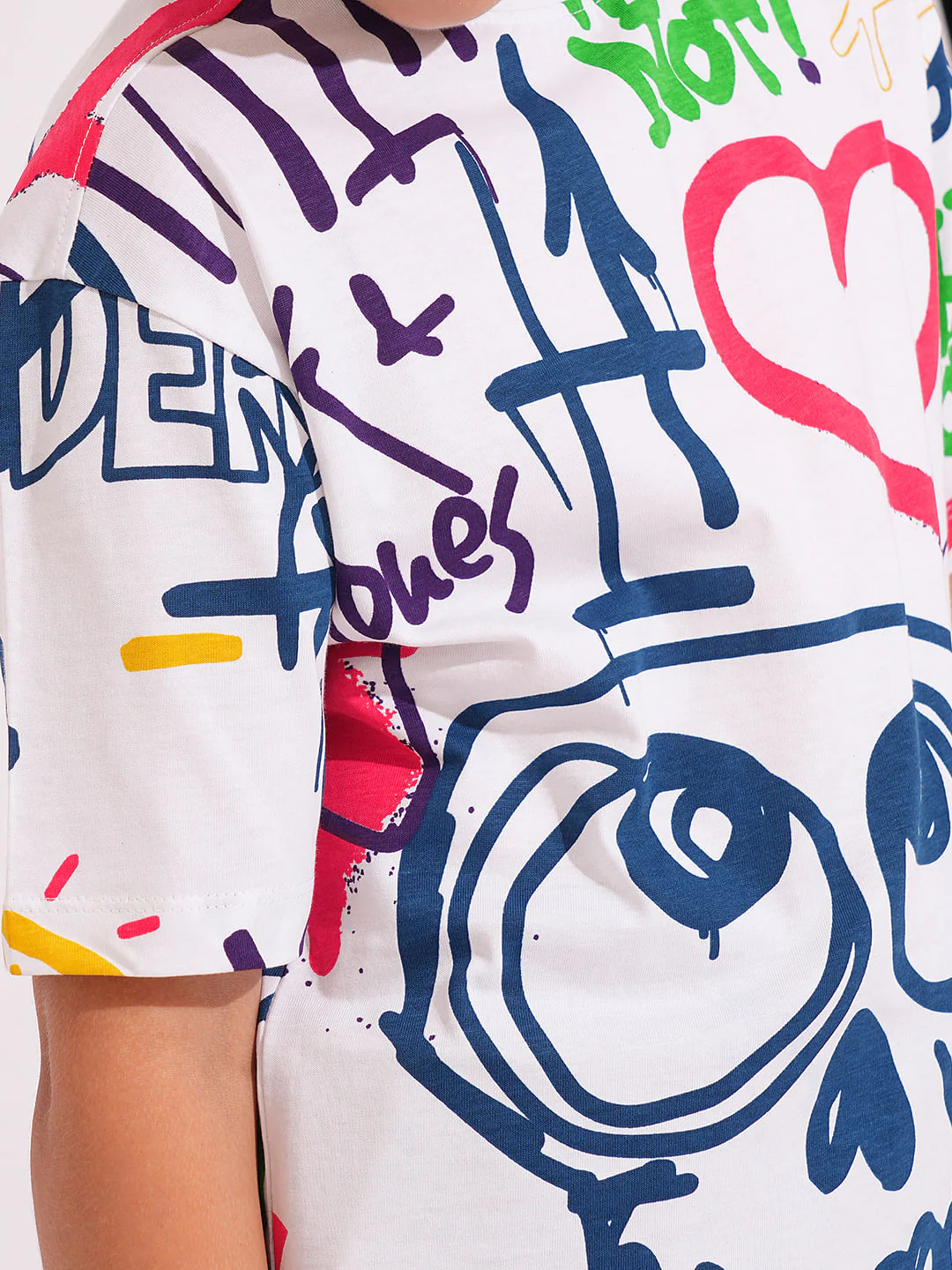Boys White Graffiti Print T-shirt - Image 6