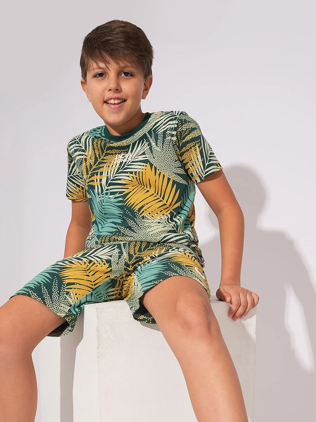 Boys Green Tropical Print Co-ord Set T-shirt