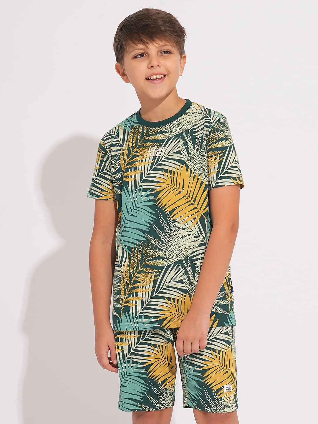 Boys Green Tropical Print Co-ord Set T-shirt - Image 2