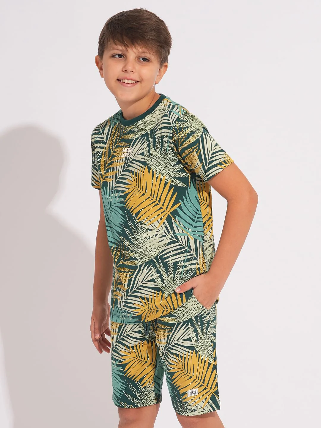 Boys Green Tropical Print Co-ord Set T-shirt - Image 3