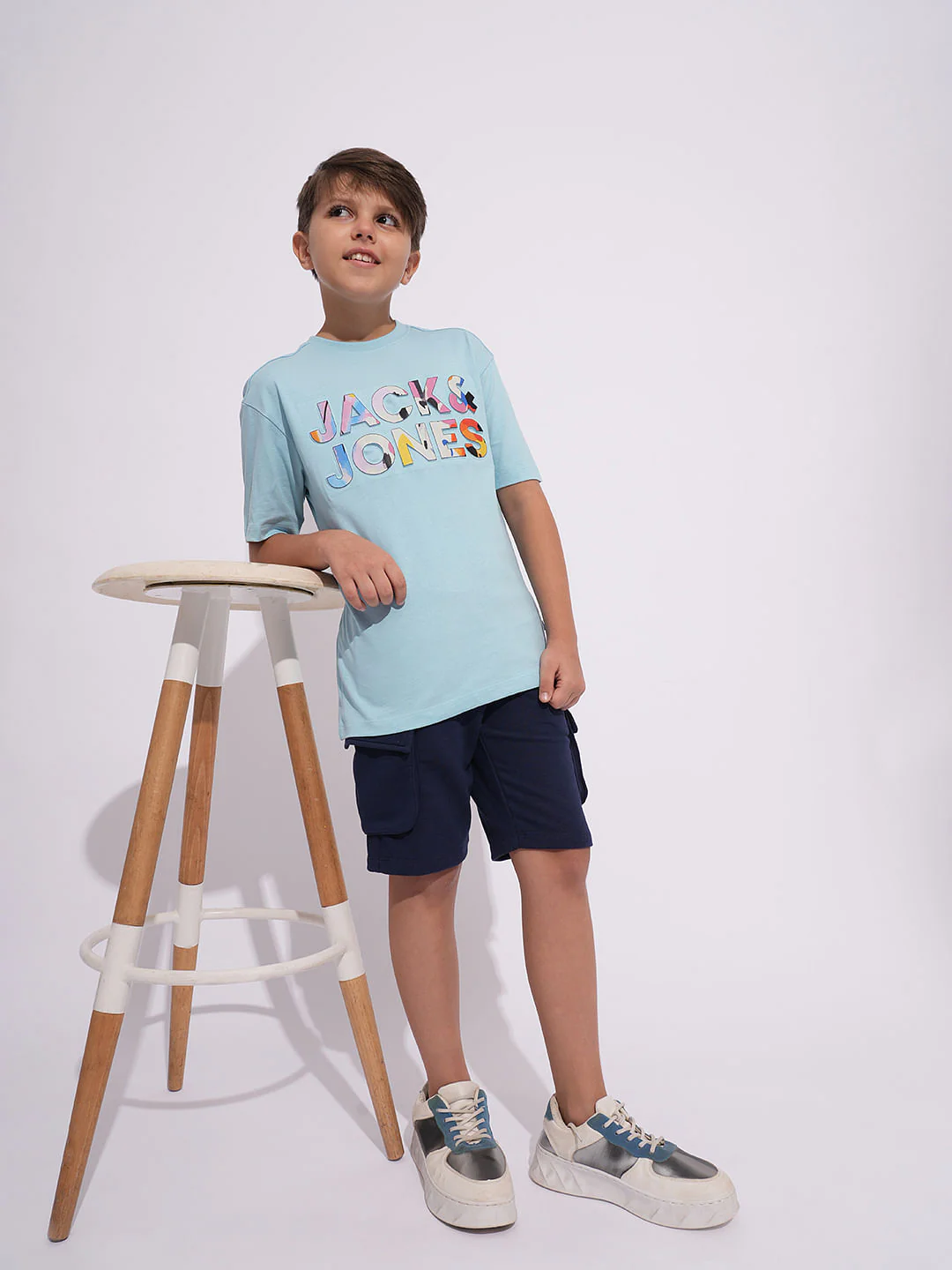 Boys Blue Embossed Logo Print T-shirt