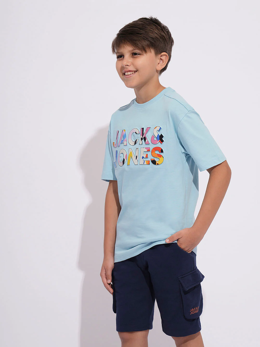 Boys Blue Embossed Logo Print T-shirt - Image 3