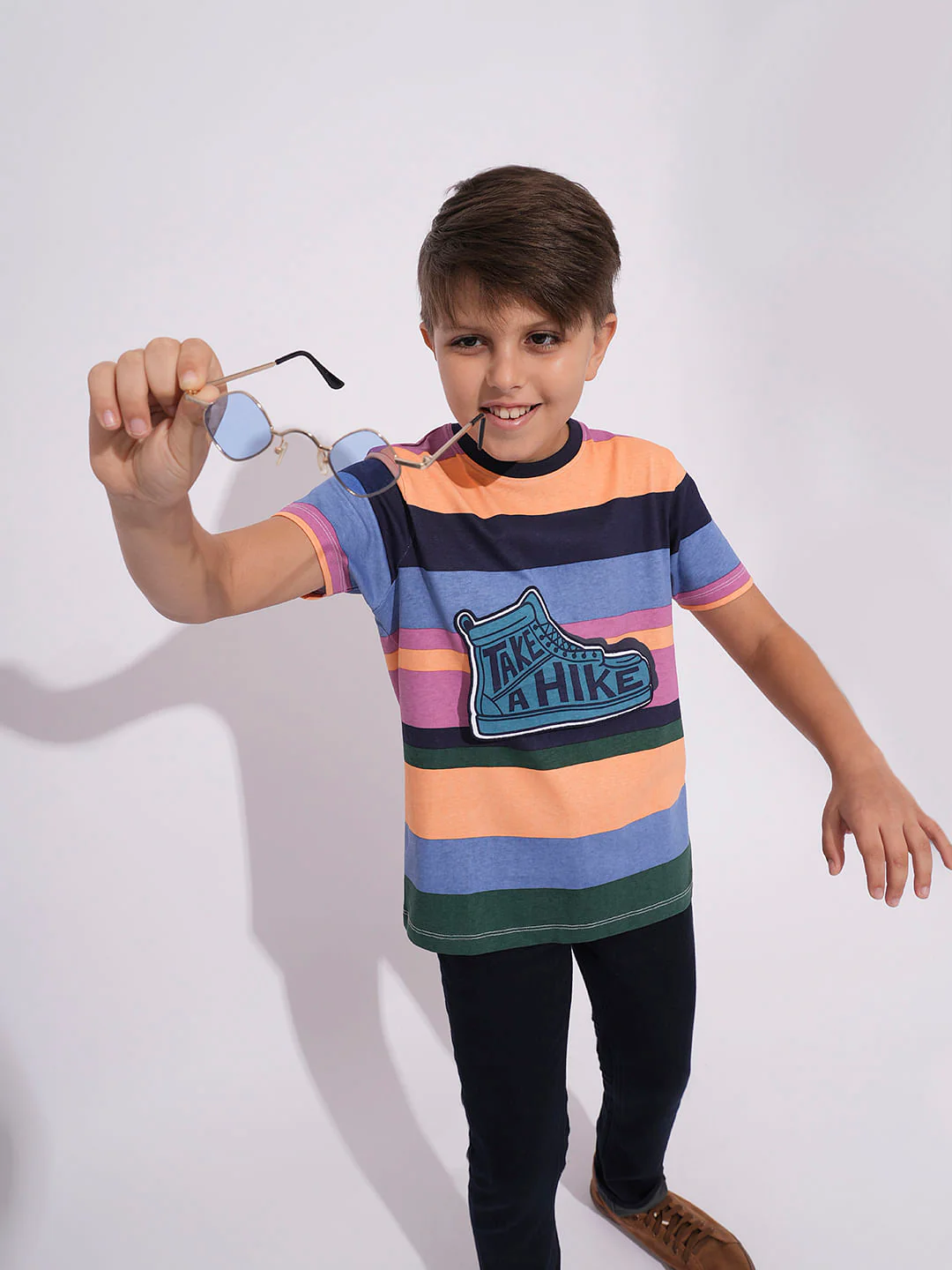 Boys Multi-Colour Striped T-shirt