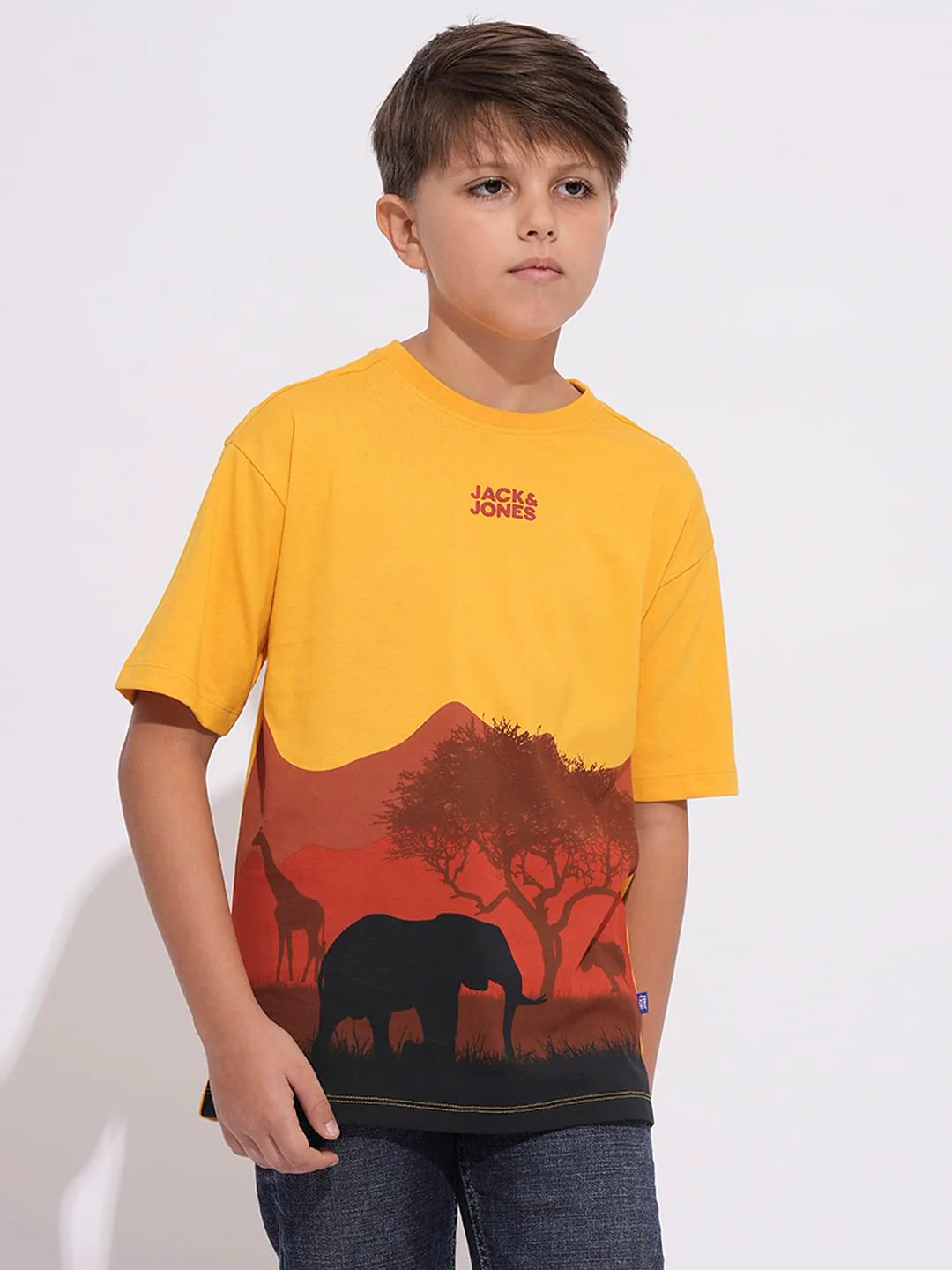 Boys Yellow Forest Sunset Print T-shirt - Image 2