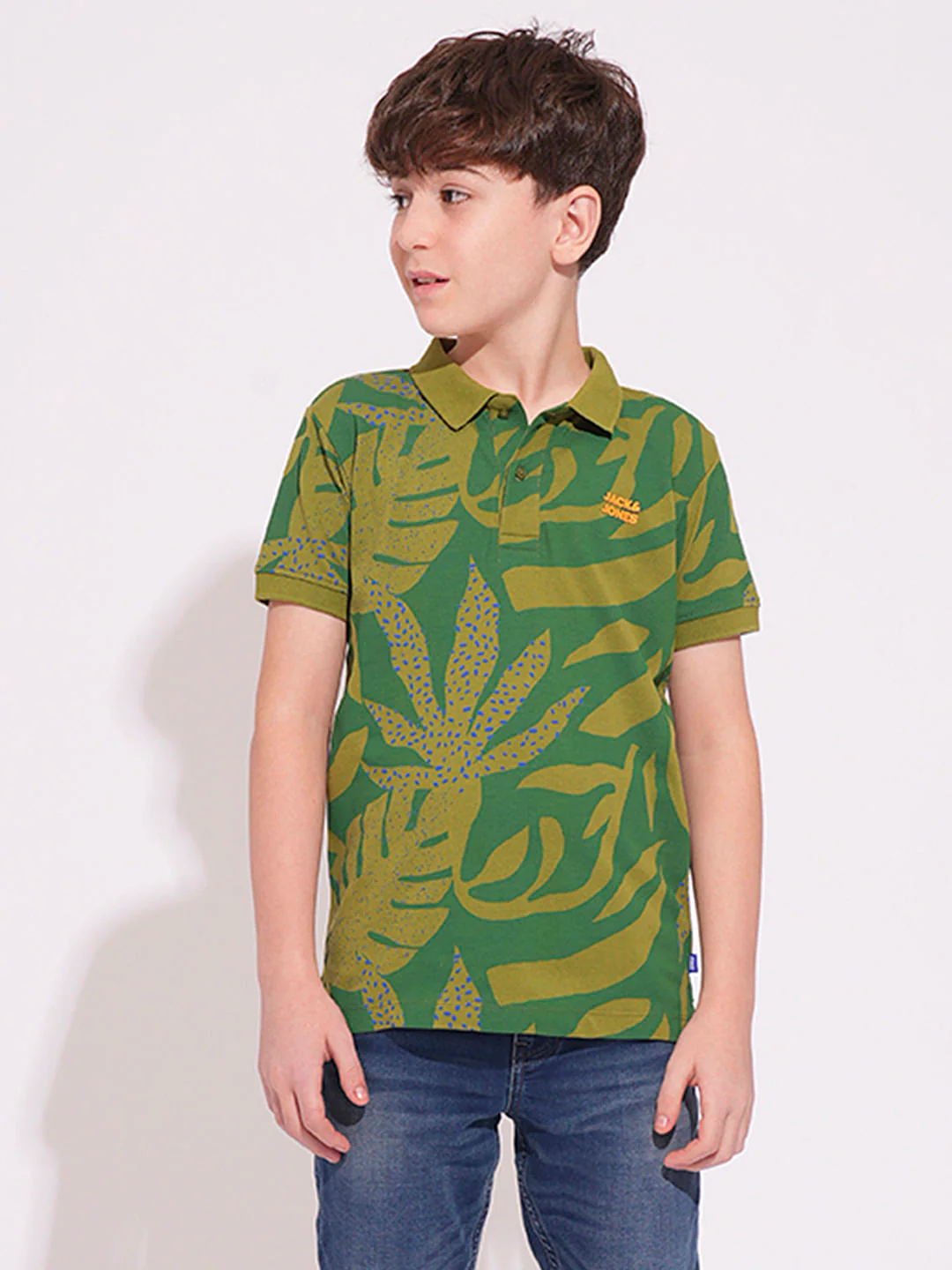 Boys Green Printed Polo - Image 2