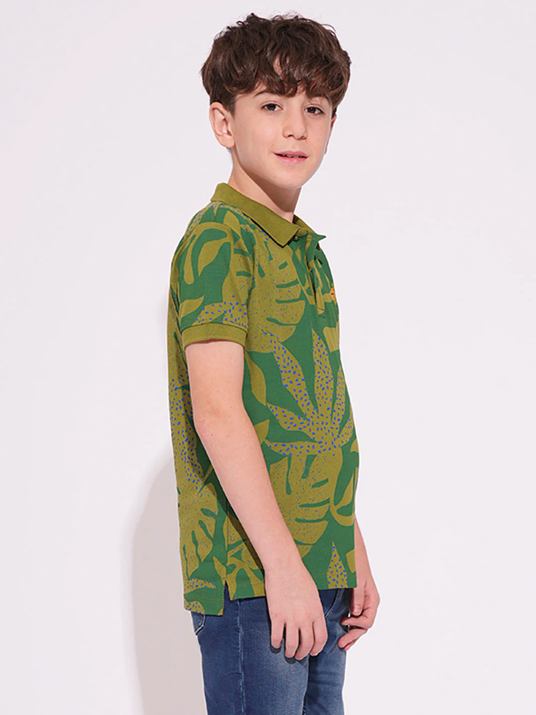 Boys Green Printed Polo - Image 3