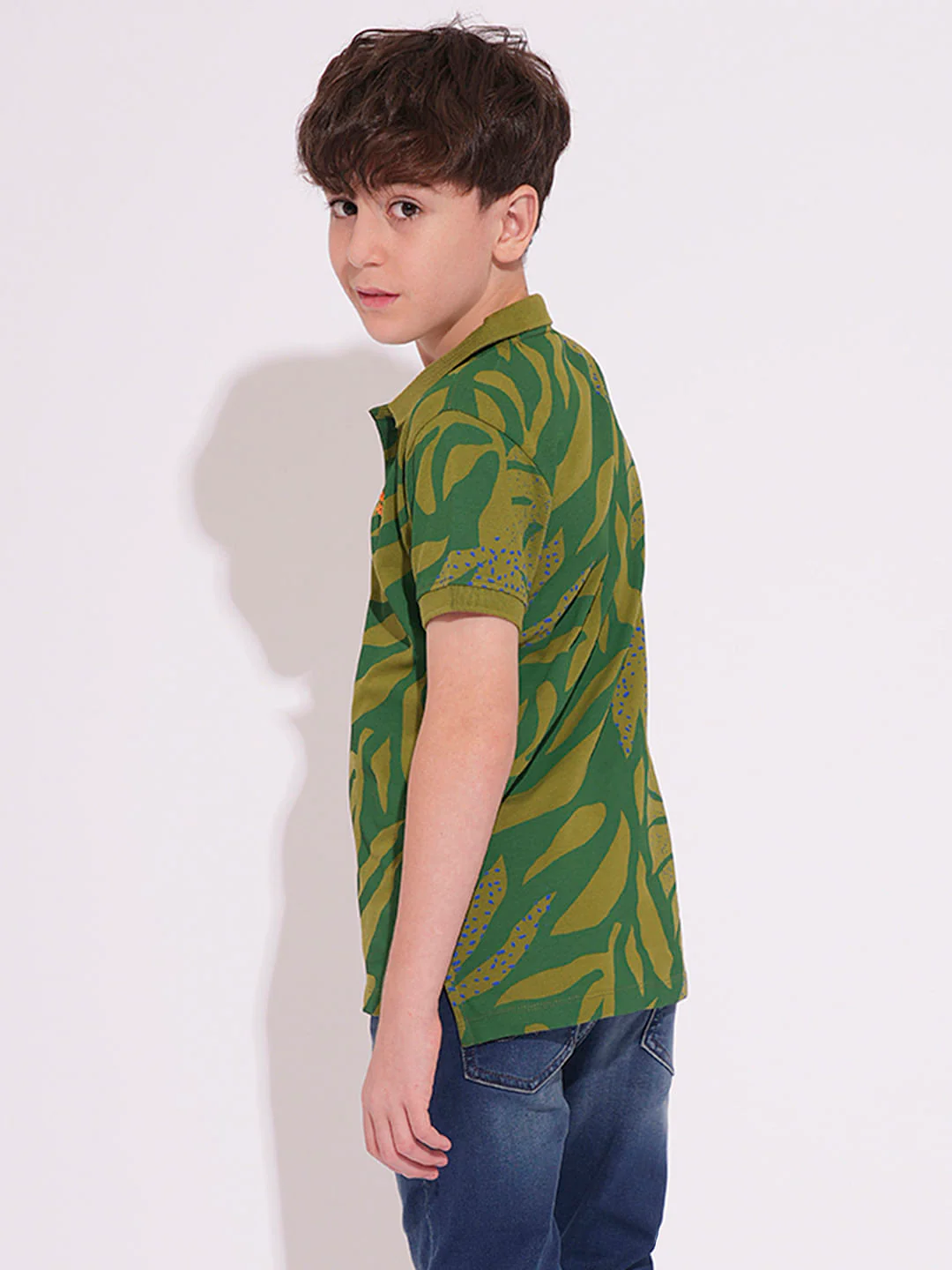 Boys Green Printed Polo - Image 4