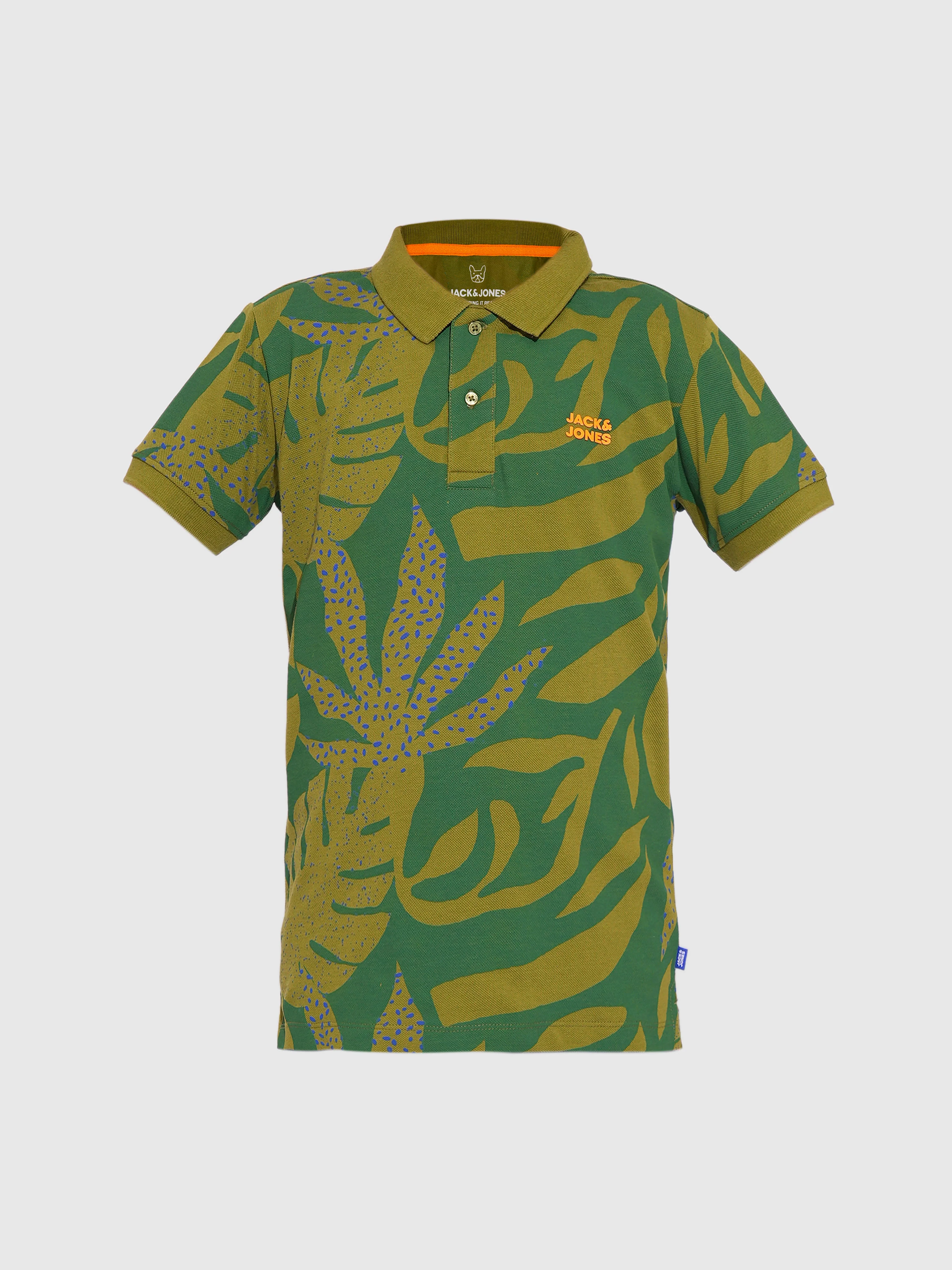 Boys Green Printed Polo - Image 7