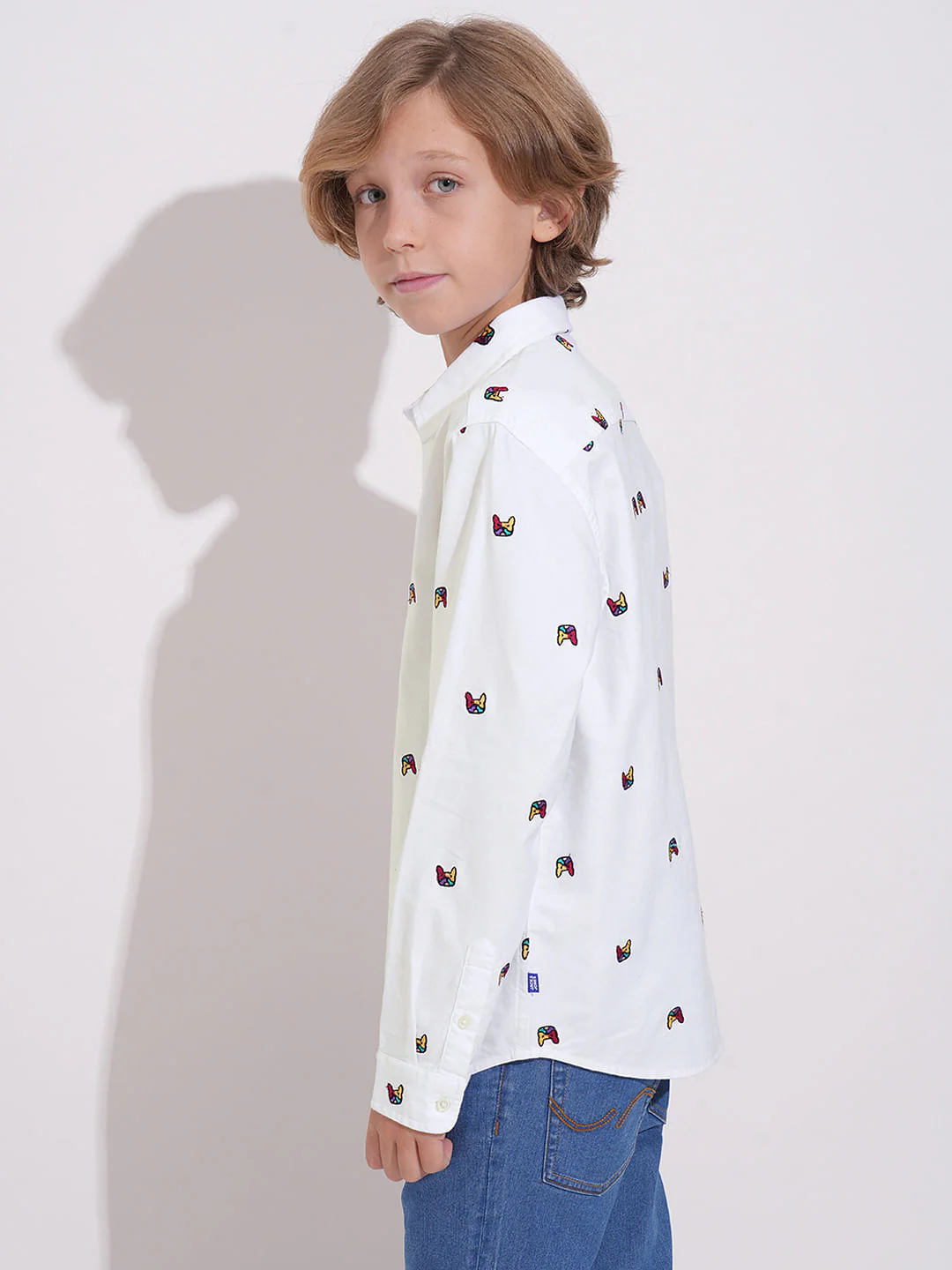 Boys White Embroidered Doggo Shirt - Image 4